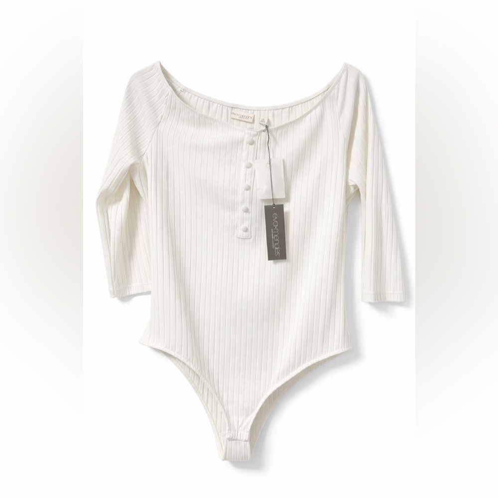 New York & Company White Ribbed Top
